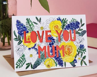 Carte Je t'aime maman, carte découpée en papier pour la fête des mères