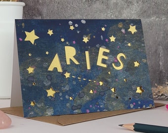 Aries Card,  Aries Papercut Card, Zodiac Print Card