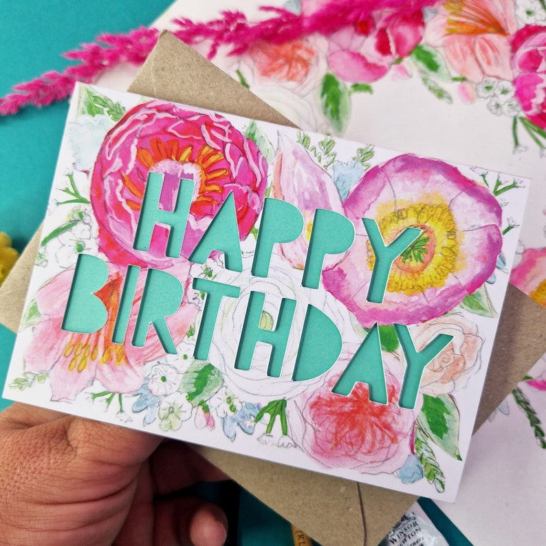Spring Birthday Card, Paper Cut Birthday Card image 2