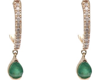 Emerald Diamond Hoop Huggie Earrings