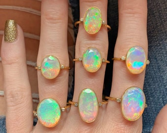 LAST ONE***18k Diamond Welo Opal Rings