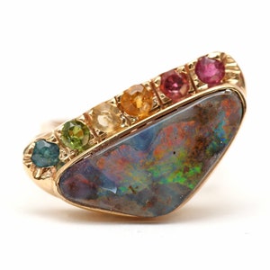 14k Rainbow Boulder Opal Ring Mini