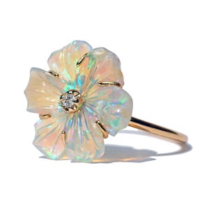 14k Crystal Opal Flower Rings