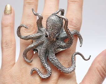 Giant Sterling Silver Octopus Ring