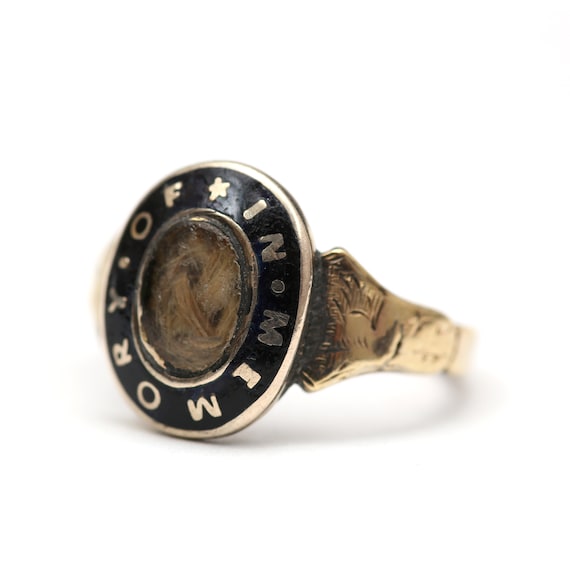 10k Enamel Mourning Ring - image 2