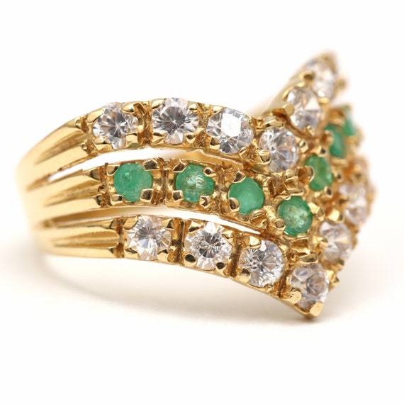 18k Diamond Emerald Chevron Ring - image 4