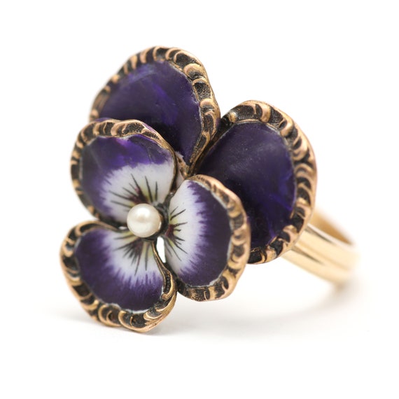 14k Gold Rimmed Pansy Ring Gem