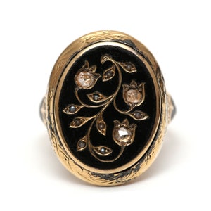 14k Black Enamel Diamond Intaglio Ring