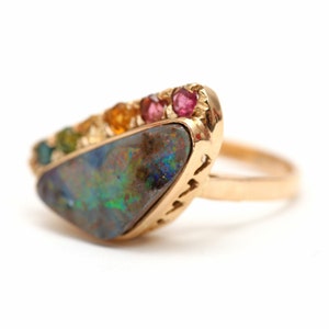 14k Rainbow Boulder Opal Ring Mini - Etsy