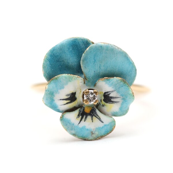 14k Enamel Pansy Ring