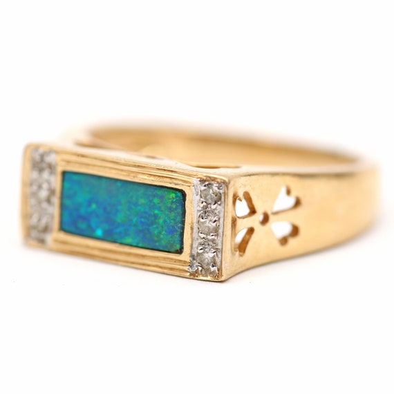 14k Unisex Opal Inlay Ring - image 2