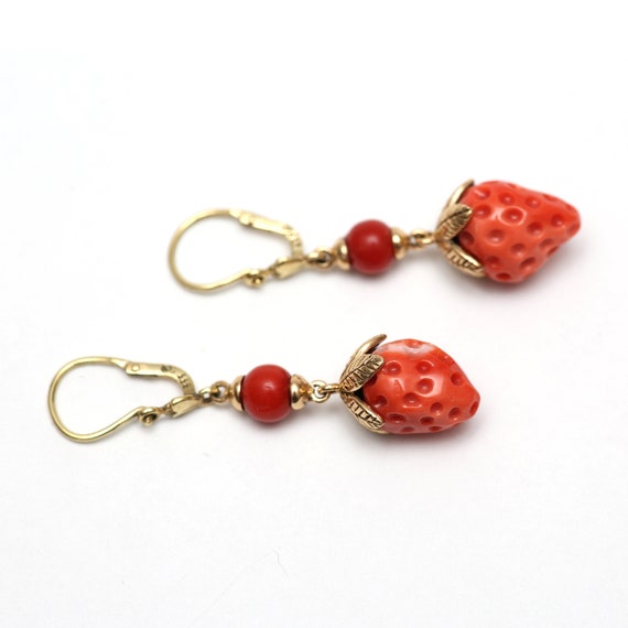 9k Coral Strawberry Earrings