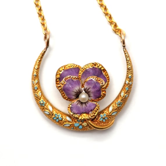14k Enamel Honeymoon Pansy Necklace