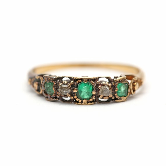 18k Victorian Diamond Emerald Band - image 1