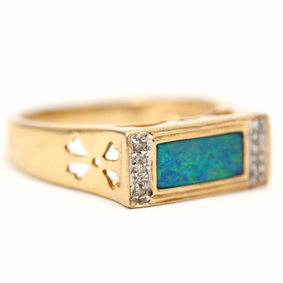 14k Unisex Opal Inlay Ring - image 4