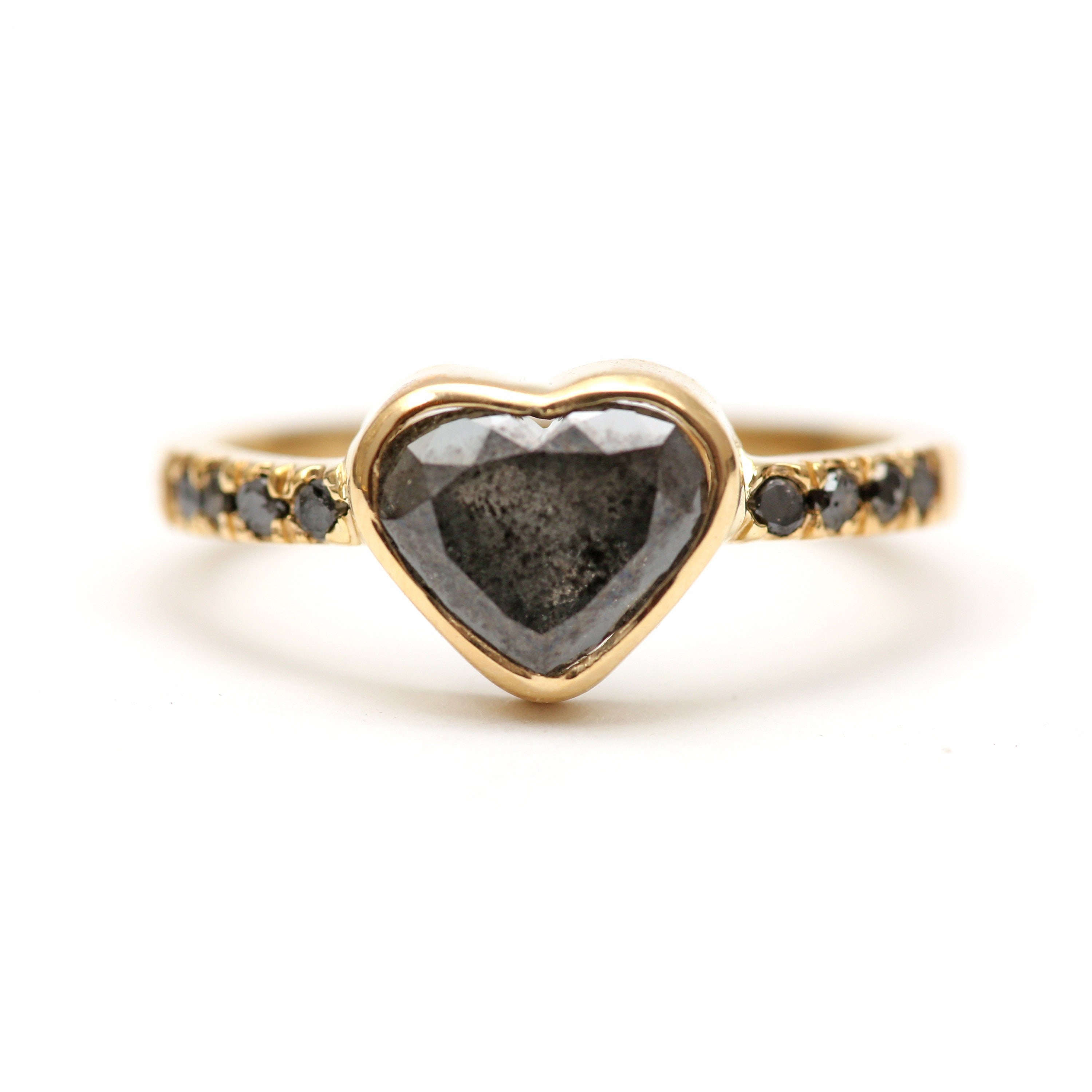 14k Black Diamond Heart Ring 1.56ct Etsy