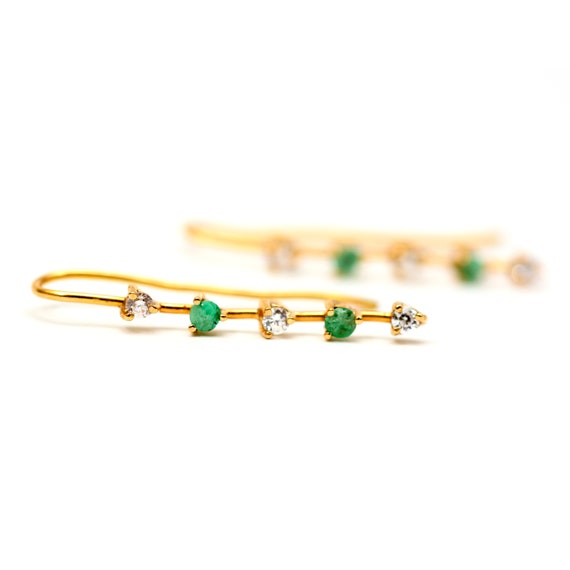 14k Diamond Emerald Earrings