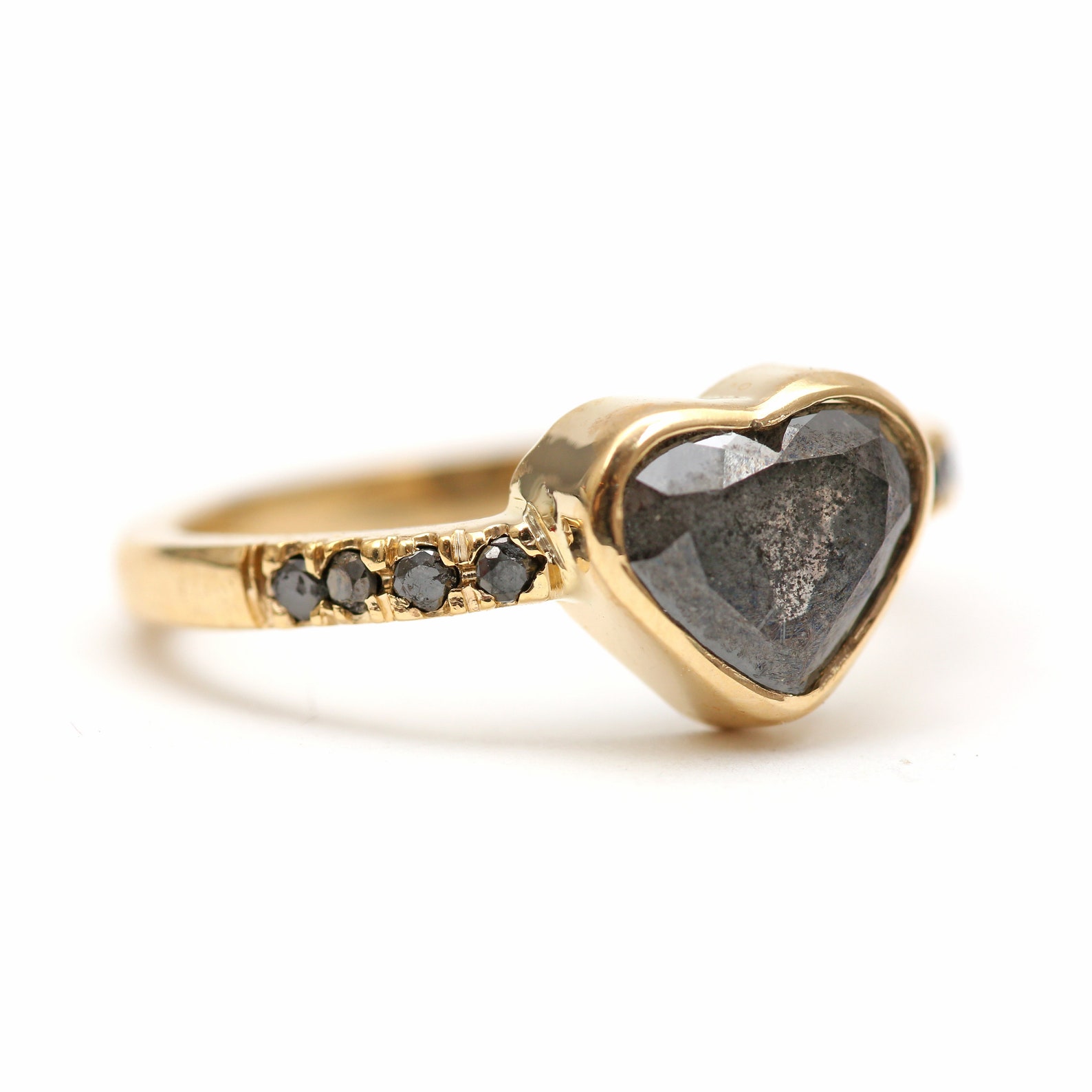 14k Black Diamond Heart Ring 1.56ct Etsy