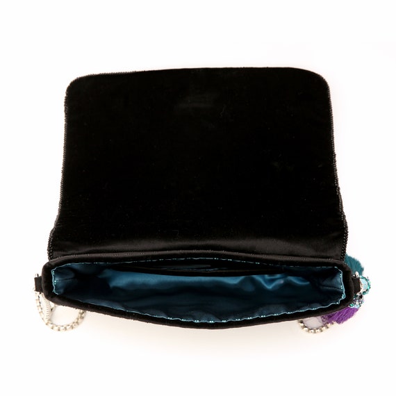 Black Velvet Hand Embroidered Octopus Clutch Purse - image 4