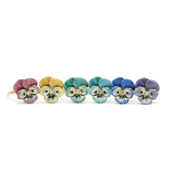 14k Enamel Pansy Rings