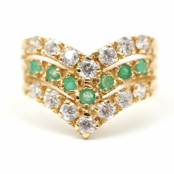18k Diamond Emerald Chevron Ring - image 1