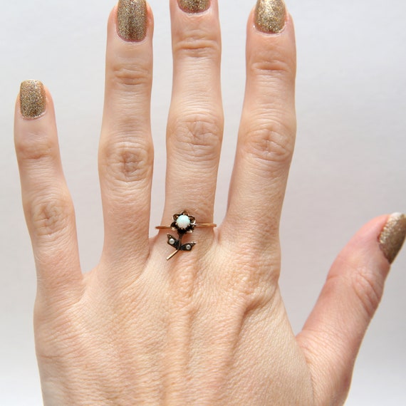 10k Victorian Opal Flower Conversion Ring - image 5