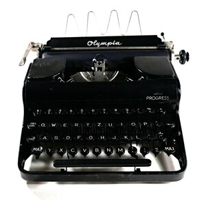 Black Olympia Progress Vintage Portable Typewriter - Vintage WORKING Black Antique Typewriter