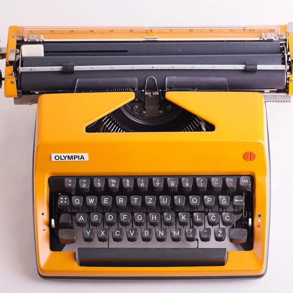 Working Vintage Typewriter - 1960s Olympia De Luxe SM-9 Portable Manual -Monica Orange and Black / Professionally serviced