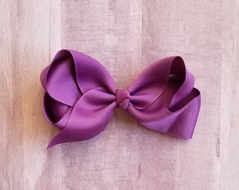 Purple Hair Bow/ 4 inch/ 62 colors/ Grosgrain Bow Clips, Grosgrain Hair Bows, 4" Ribbon Bow, Grosgrain Ribbon, Toddler Bow Clip hair clip
