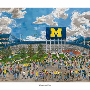 University of Michigan fine art print &quot;Wolverine Fans&quot;  canvas gallery wrap or paper print.  The Big House,  Go Blue