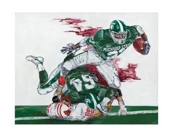Michigan State University art print published from original oil painting.  Offered as Canvas Wrap and Paper Print, Go Green Go White