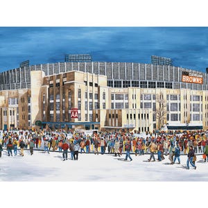 Cleveland LakeFront Municipal Stadium, oil painting print.  Home of the Cleveland Browns and Cleveland Indians.  Cleveland art print