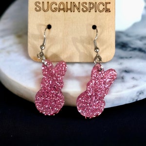 Acrylic Glitter Bunny Earrings, Easter Dangle Earrings