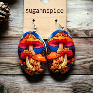 Psychedelic mushroom earrings - Vibrant mushroom earrings  -double sided sublimation