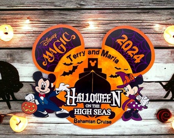 Aimant de porte Halloween en haute mer - Aimant de porte Croisière Disney - - Halloween Mickey et Minnie