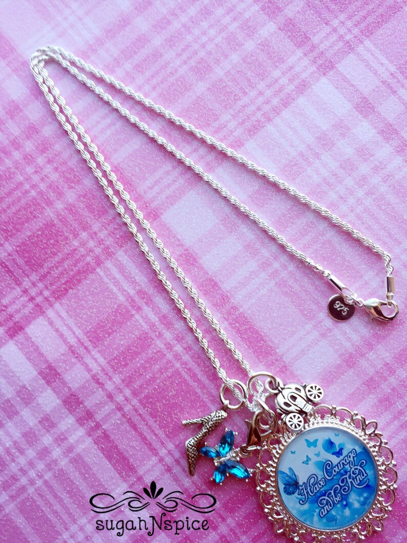 Cinderella Crystal Necklace Have Courage and be Kind Necklace Cinderella Charm necklace Cinderella Charm Necklace