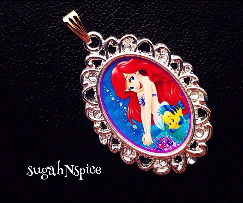 Disney Princess Ariel and Flounder Necklace Pendant Cabochon Etsy