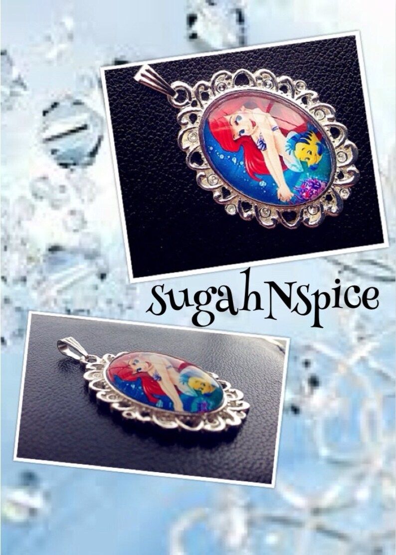Disney Princess Ariel and Flounder Necklace Pendant Cabochon Etsy