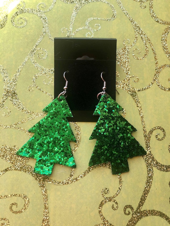 Faux Leather Earrings Christmas Earrings Christmas Tree Earrings - Main Image