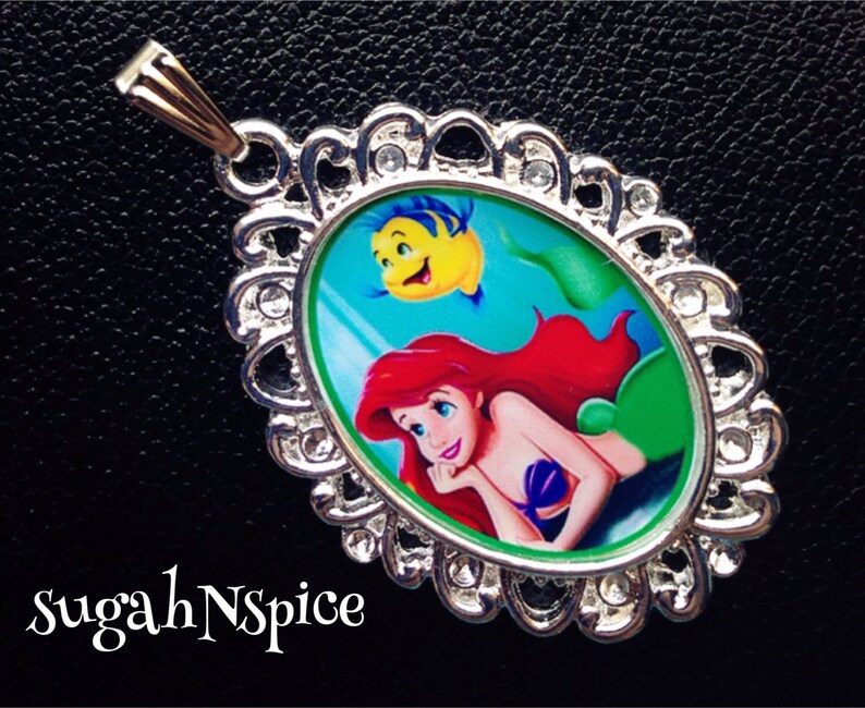 Disney Princess Ariel and Flounder Necklace Pendant Cabochon Etsy