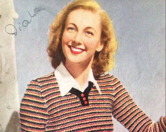 1940's Stitchcraft October 1943 PDF Knitting Pattern - Vintage Stripe Jumper - Wartime Pattern - WW2 - Simple Jumper