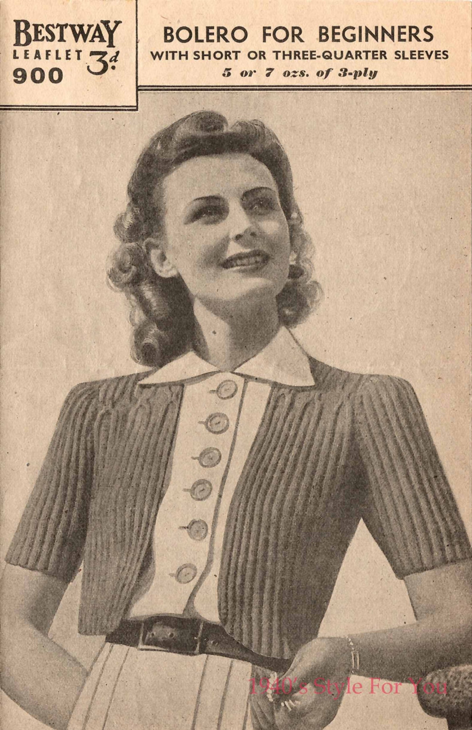 1940's Bestway 900 PDF Knitting Pattern for a Pretty Little Bolero Wartime Etsy