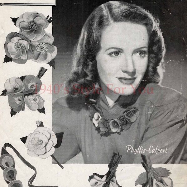 1940's Bestway 686 PDF Sewing Pattern for Felt Corsages - Wartime Felt Buttonholes - 1940's Necklace