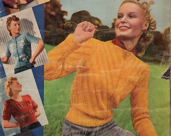 1930's - 1940's Weldons Smart New Woollies - Vintage Knitting Pattern - Turban - Cardigan - Jumper - Suit