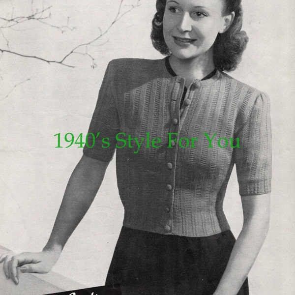 1940's Munrospun PDF Knitting Pattern for a Neat Little Short Sleeved Cardigan - Wartime Sweater