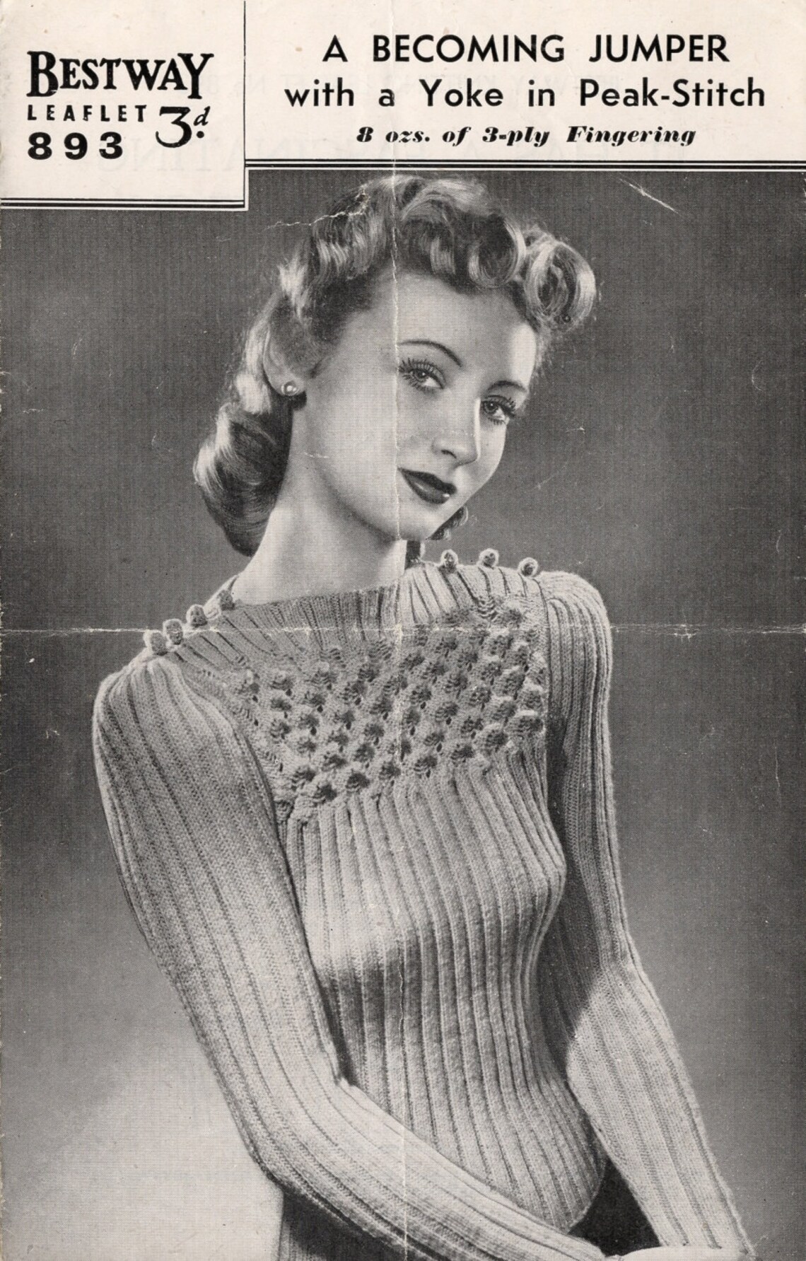 1940's Bestway 893 PDF Knitting Pattern A Becoming Jumper With a Yoke ...