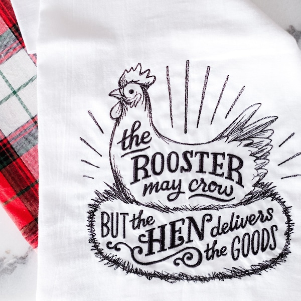 The Hen Delivers the Goods Embroidered Flour Sack Hand/Dish Towel Farm Towels - Country Towel- animal towel- perfect for washing dishes