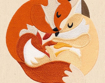 Snuggly Foxes Embroidered Flour Sack Hand/Dish Towel