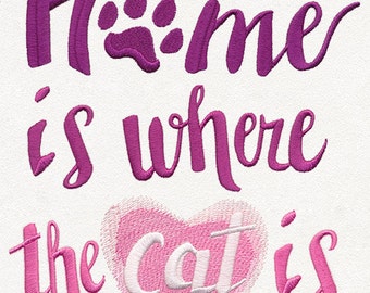 Home Is Where The Cat is embroidered floursack teatowel/handtowel