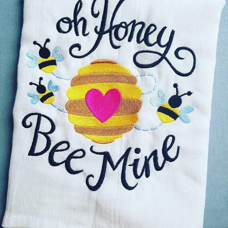 Oh Honey Bee Mine Embroidered Flour Sack Hand/Dish Towel image 1
